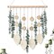 Artificial Eucalyptus Wall Hanging – Faux Greenery Decor with Wooden Stick & Macrame Leaves, Boho Chic Home Wall Art for Nursery, Living Room, Bedroom, or Bathroom